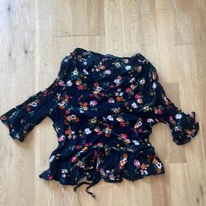 Black coral tie front top